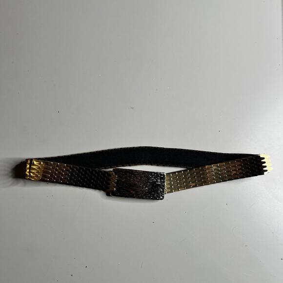 Accessories - 80s Metal Elastic Fashion Belt Womens One Size Gold Textured Skinny Waist Cinch